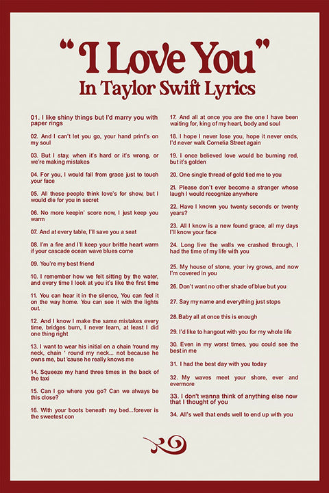 Poster Taylor Swift - I Love You in Taylor Swift Lyrics - Artistas Pop