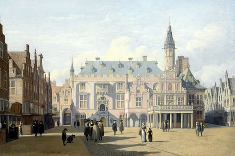 Poster Berckheyde Gerrit Adriaensz - The Market Place And Town Hall Haarlem - Obras de Arte