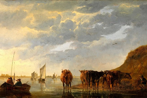 Poster Cuyp Aelbert - A Herdsman With Five Cows By A River - Obras de Arte