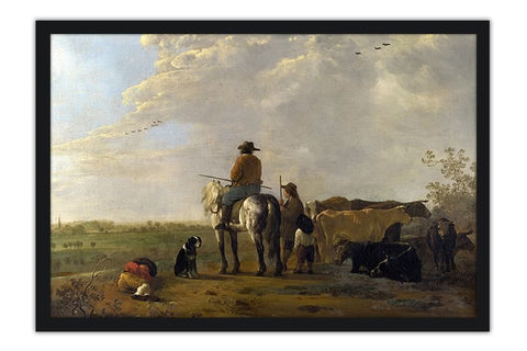 Poster Cuyp Aelbert - A Landscape With Horseman Herders And Cattle - Obras de Arte