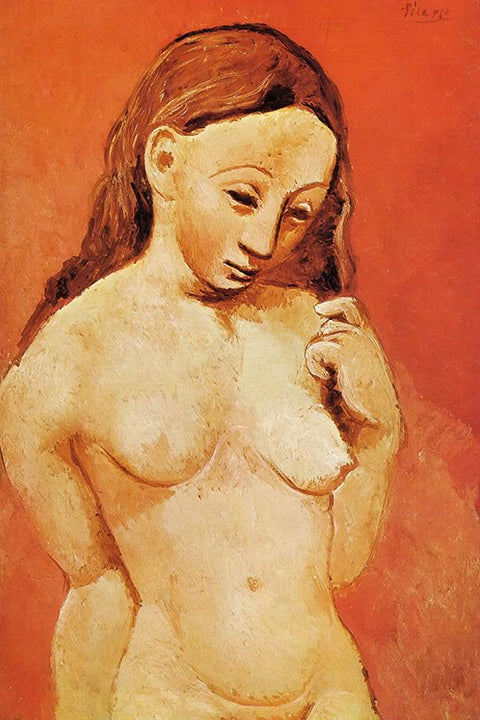 Poster Pablo Picasso - Nude Against A Red Background 1906 - Obras de Arte