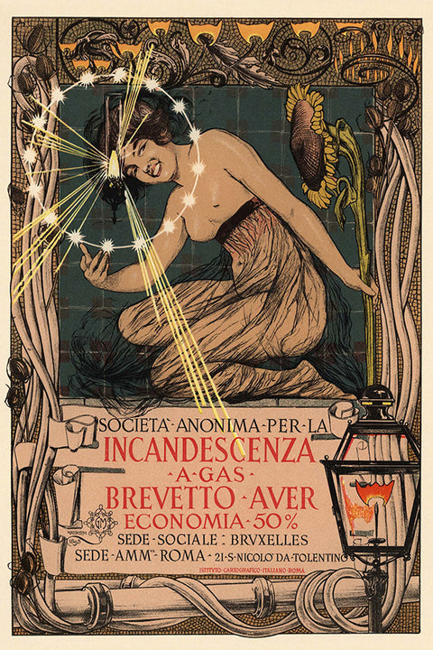 Poster Incandescenza A Gas Brevetto Aver - La Belle Époque - Vintage