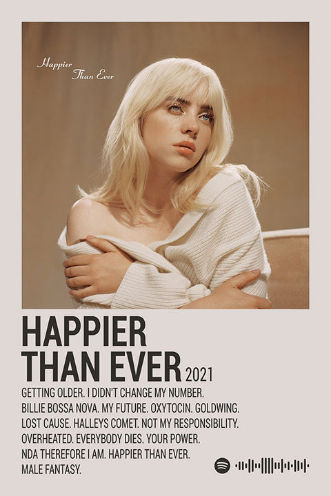 Poster Billie Eilish - Estilo Fotografia Vintage - Happier Than Ever - Artistas Pop