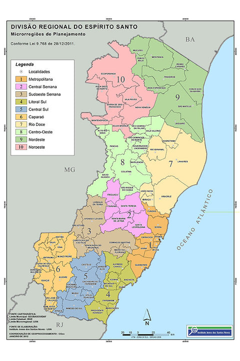 Poster Mapa Divisão Regional Do Espirito Santo - Mapas - Geografia - Educativo