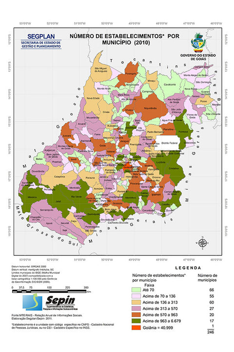 Poster Mapa - Numero De Estabelecimentos Por Município Goiás - Mapas - Geografia - Educativo
