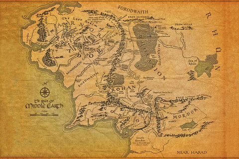 Poster Middle Earth Map - Mapa da Terra Média - Hobbit - Mapas