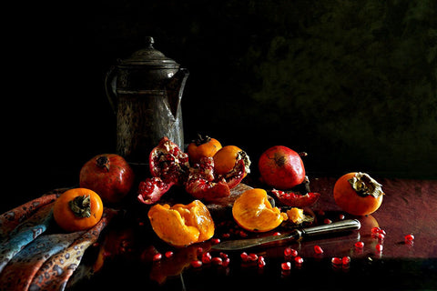Poster Romã e Caqui - Frutas - Cozinha - Chef - Comida - Culinária