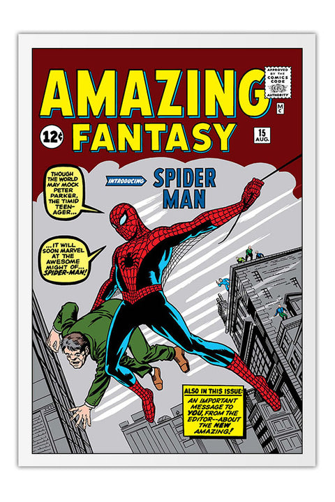 Poster Amazing Fantasy #15 - Homem-Aranha - Spider-Man - Vintage - Quadrinhos - Moldura branca