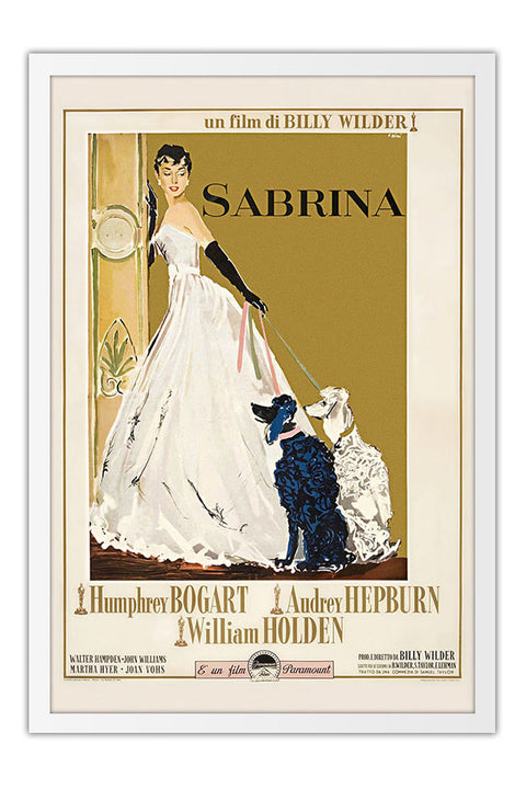 Poster Sabrina Audrey Hepburn Humphrey Bogart - Vintage - Clássico - Filmes - Moldura branca