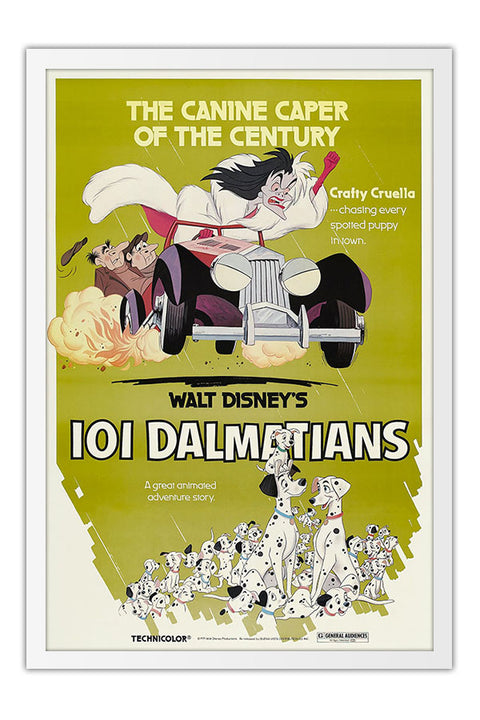Poster 101 Dalmatas - Disney - Vintage - Clássico - Filmes - Moldura branca