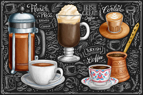 Poster Tipos de Café - Culinária - Cozinhar - Chef - Cozinha - Frases - Comida