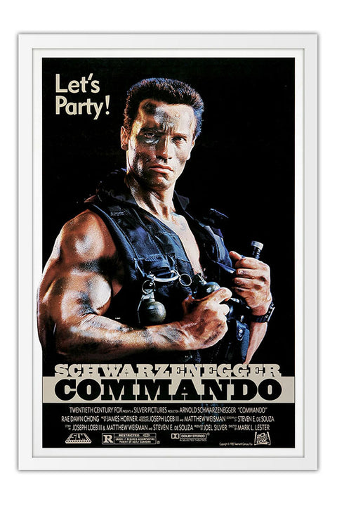 Poster Comando para Matar - Commando - Arnold Schwarzenegger - Clássico - Filmes - Moldura branca