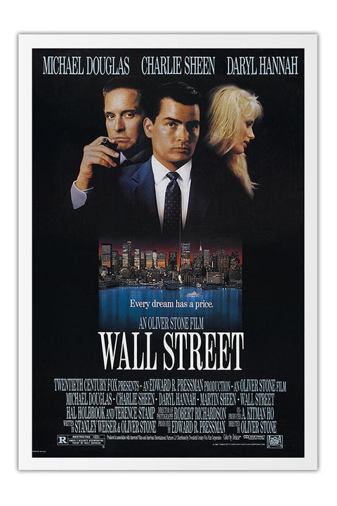 Poster Wall Street Poder e Cobica Michael Douglas - Clássico - Filmes - Moldura branca