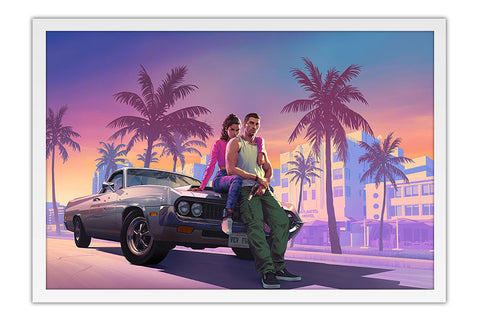 Poster GTA VI - Grand Theft Auto 6 - Ação - Mundo Aberto - Games - Moldura branca