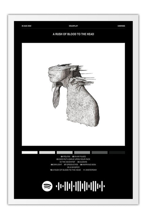 Poster Coldplay a Rush of Blood to the Head - Blackprint - Bandas de Rock - Moldura branca