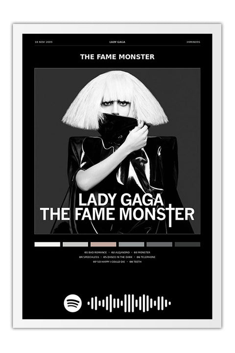Poster Lady Gaga the Fame Monster - Blackprint - Artistas Pop - Moldura branca