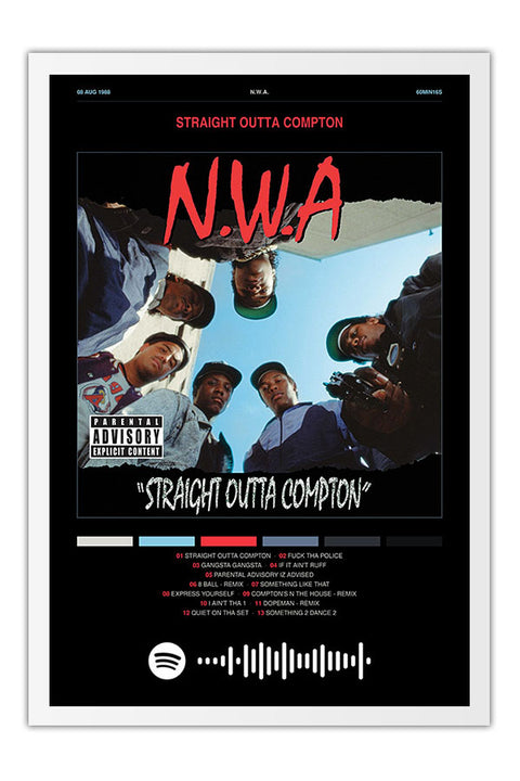 Poster N.W.A. Straight Outta Compton - Blackprint - Hip Hop - Moldura branca