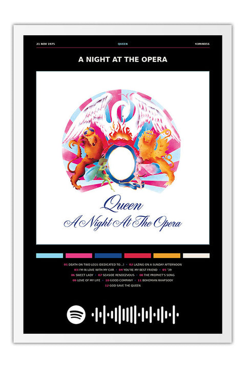 Poster Queen a Night At the Opera - Blackprint - Bandas de Rock - Moldura branca