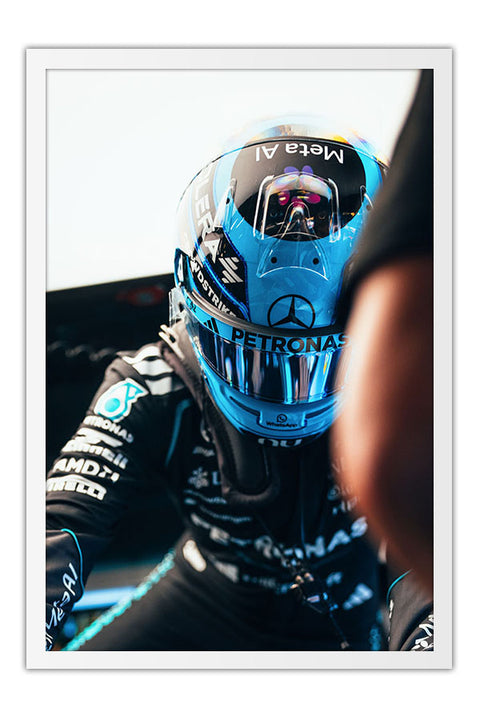 Poster George Russell Mercedes - Fórmula 1 - Moldura branca