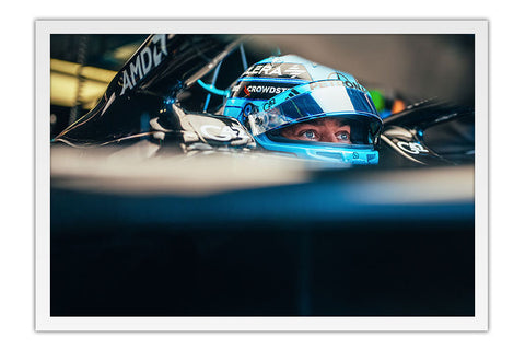 Poster George Russell Mercedes - Fórmula 1 - Moldura branca