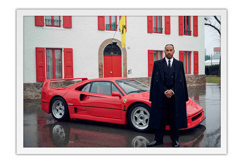 Poster Lewis Hamilton Ferrari - Fórmula 1 - Moldura branca