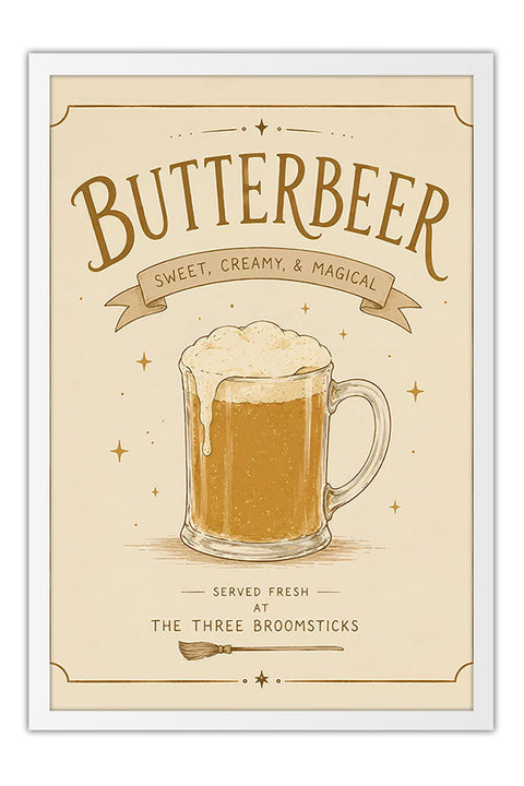 Poster Butterbeer Harry Potter - Vintage - Filmes - Moldura branca