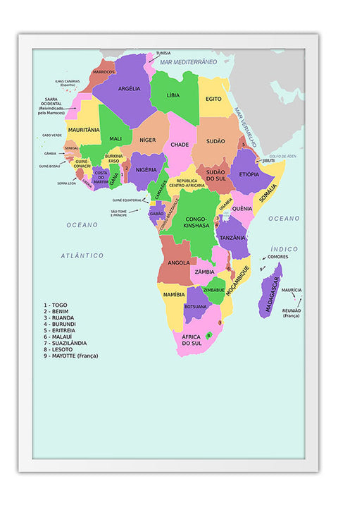 Poster Mapa da Africa Países - Geografia - Mapas - Moldura branca