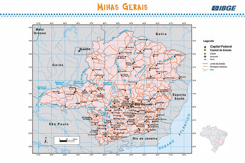 Poster Mapa Minas Gerais Municípios - Geografia - Mapas - Pôster sem moldura