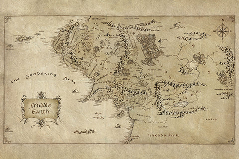 Poster  Mapa da Terra Média - Hobbit e Senhor dos Anéis
