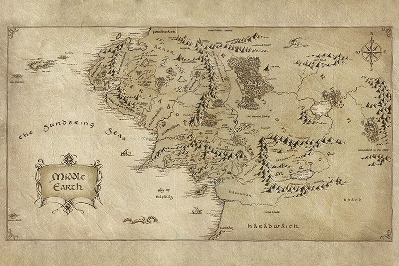Poster  Mapa da Terra Média - Hobbit e Senhor dos Anéis