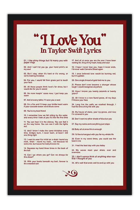 Poster Taylor Swift - I Love You in Taylor Swift Lyrics - Artistas Pop
