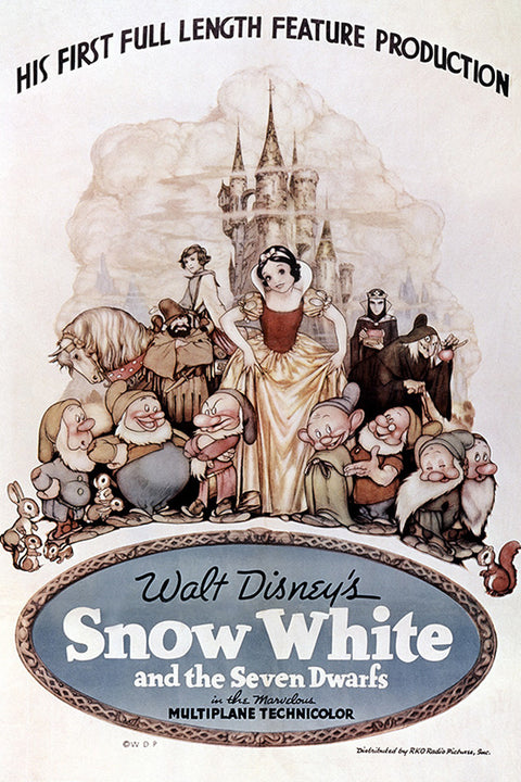 Poster Branca de Neve e os Sete Anões - Vintage - Retrô - Princesa - Filmes - Clássicos Disney - Infantil