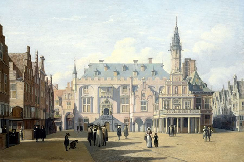 Poster Berckheyde Gerrit Adriaensz - The Market Place And Town Hall Haarlem - Obras de Arte