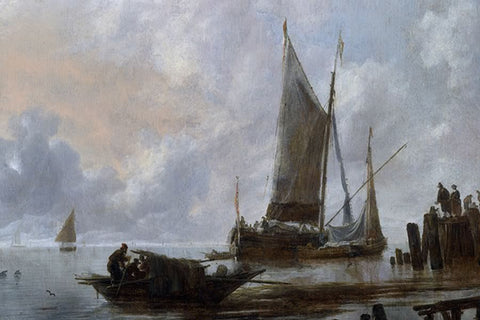 Poster Cappelle Jan Van de - Vessels Moored Off A Jetty - Obras de Arte