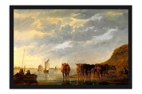 Poster Cuyp Aelbert - A Herdsman With Five Cows By A River - Obras de Arte