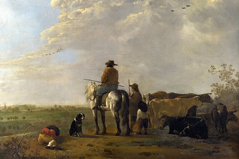 Poster Cuyp Aelbert - A Landscape With Horseman Herders And Cattle - Obras de Arte