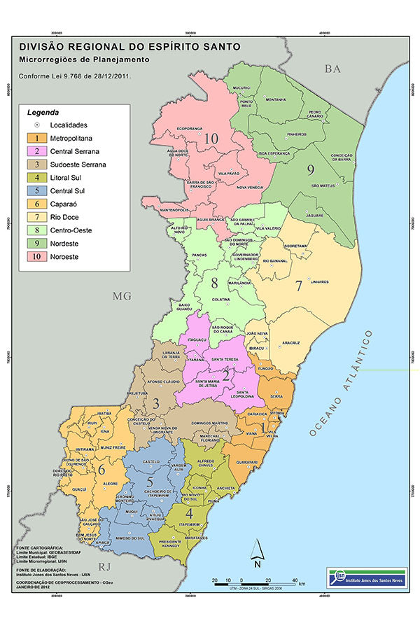 Poster Mapa Divisão Regional Do Espirito Santo - Mapas - Geografia - Educativo