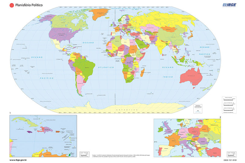 Poster Mapa - Planisfério Político Mundi - Mapas - Geografia - Educativo