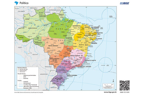 Poster  Mapa Político Brasil - Mapas - Geografia - Educativo