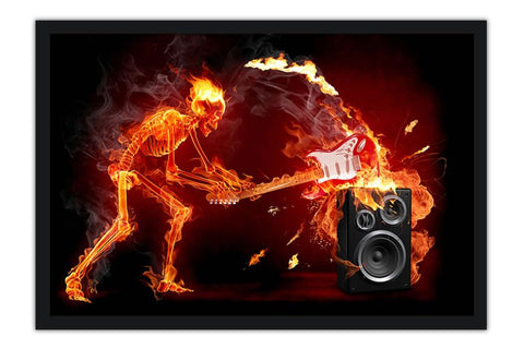Poster Rock - Caveira de Fogo Quebrando Guitarra
