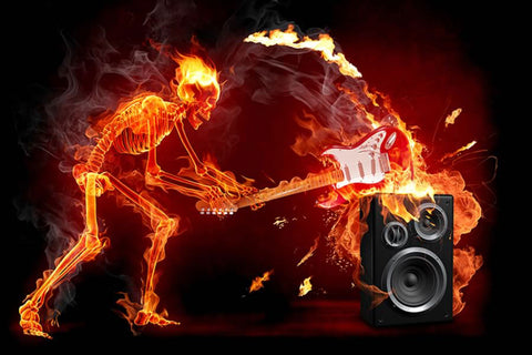 Poster Rock - Caveira de Fogo Quebrando Guitarra