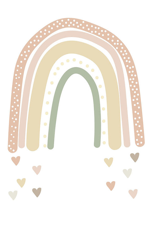 Poster Arco Iris e Corações - Cores Pastel - Decoração