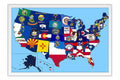 Poster Mapa dos Estados Unidos Com as Bandeiras de Cada Estado