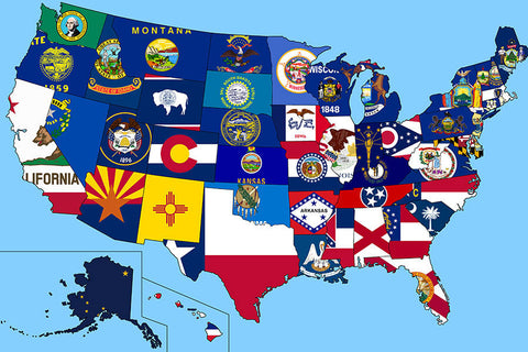 Poster Mapa dos Estados Unidos Com as Bandeiras de Cada Estado