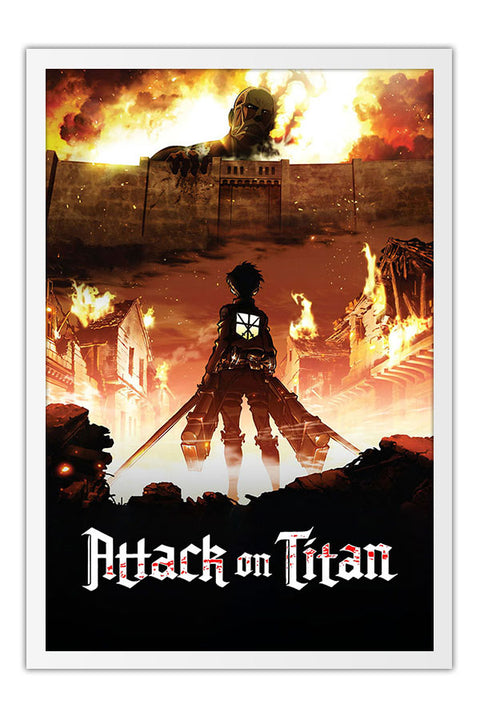 Poster Attack on Titan - Shingeki no Kyojin - Animes - Moldura branca