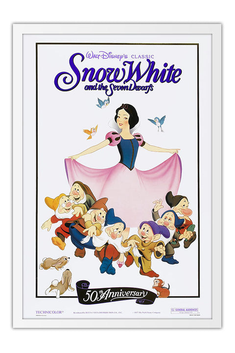 Poster Branca de Neve e os Sete Anões - Snow White - Disney - Vintage - Clássico - Filmes - Moldura branca