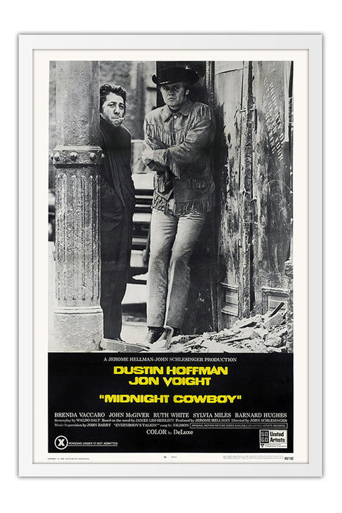 Poster Perdidos na Noite Midnight Cowboy Dustin Hoffman - Vintage - Clássico - Filmes - Moldura branca
