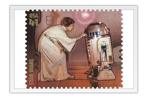 Poster Star Wars - Princesa Leia e R2-D2 - Vintage - Filmes - Moldura branca