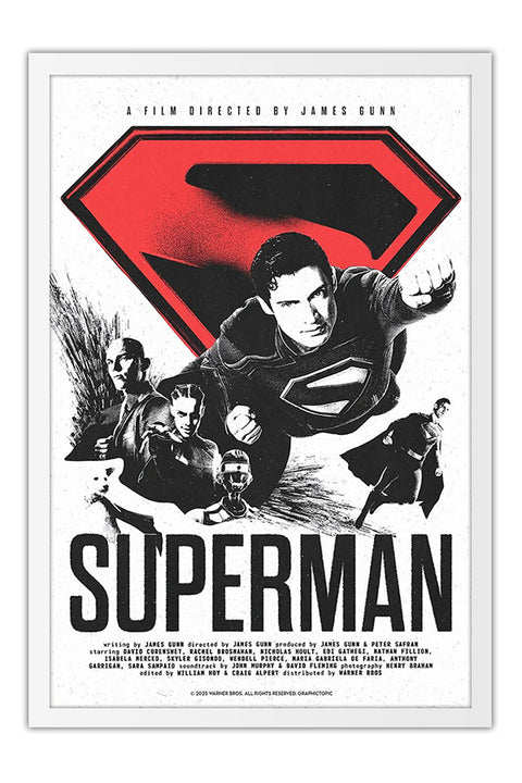 Poster Superman o Filme Christopher Reeve - Vintage - Clássico - Filmes - Moldura branca