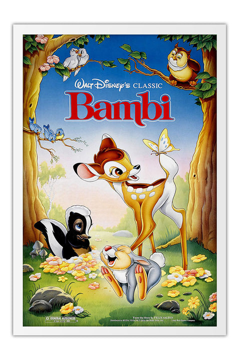 Poster Bambi - Disney - Vintage - Clássico - Filmes - Moldura branca